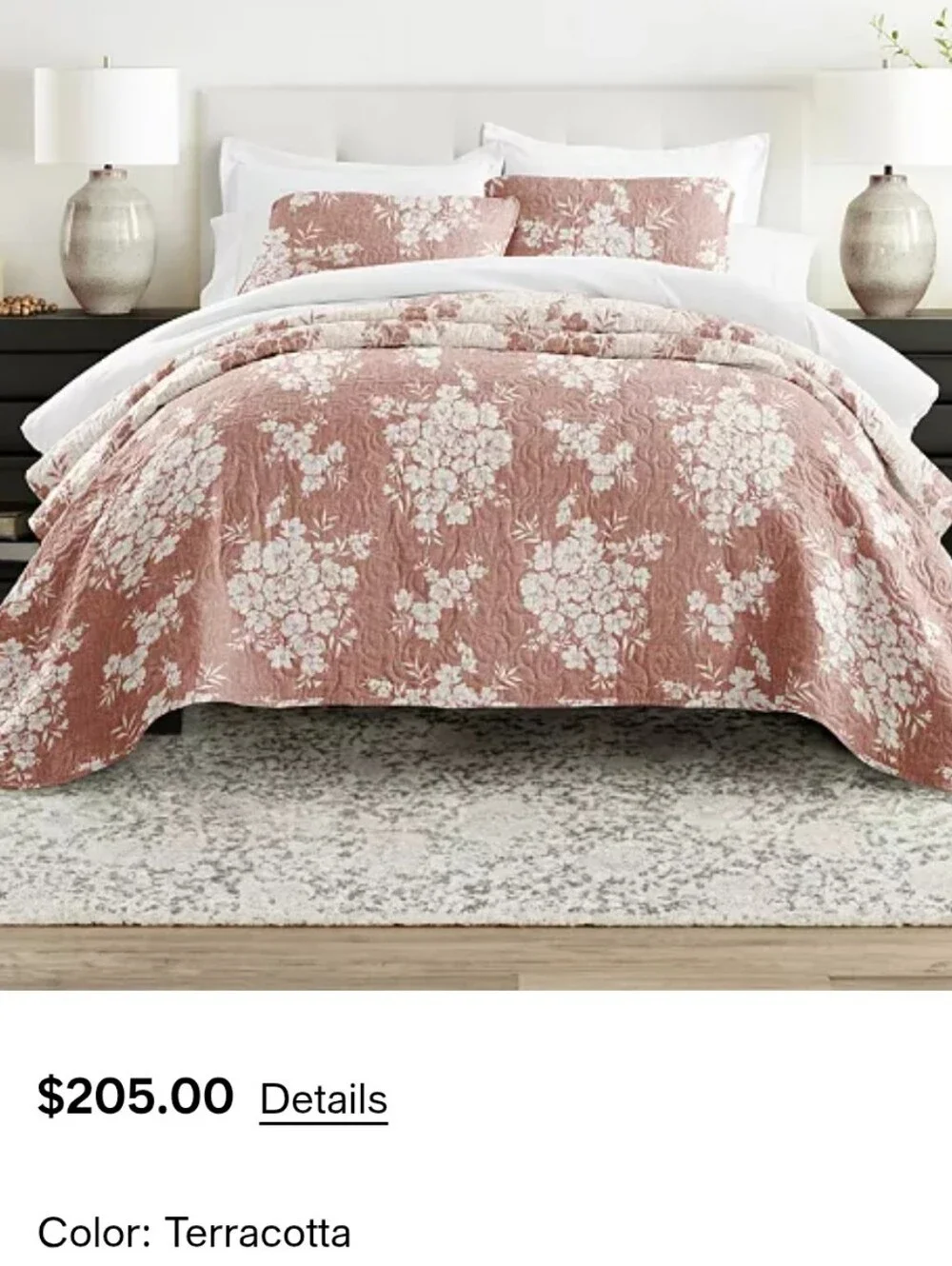 Terracotta Floral Quilt Comforter Set - Soft Quilted Bedding